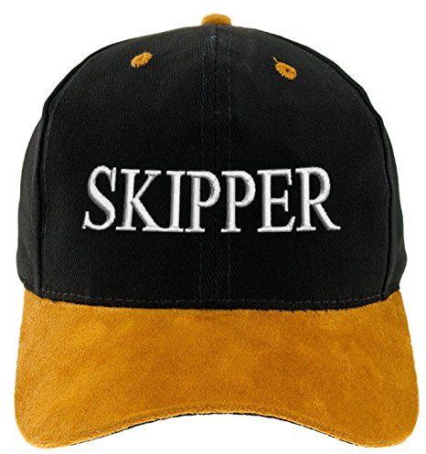 4sold 100% Cotton Ancient Mariner, Captain Cabin Boy Crew First Mate Anchor Yachting Baseball Cap Inscription Lettering Black Gold White (Skipper)