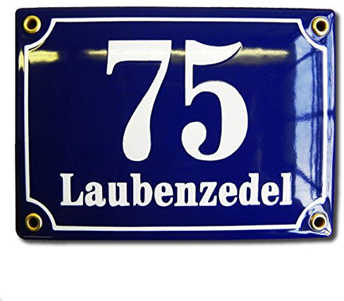 Hausnummer Hausnummernschild Emaille 12x17 cm mit Wunschstraßennamen und Nummer Hausschild, Vorbohrungen, Personalisierte, Hausnummernschilder, Wetterfest, Türschild, Wunschtext