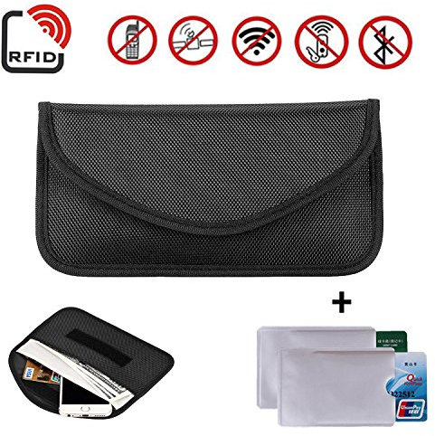 Newseego Pochette de bloqueur de Signal RFID | 2X Pochettes pour Cartes de crédit RFID | Sac Anti-vol Faraday pour clé de Voiture Fob et Poche pour téléphone Portable bloquant - (Black)
