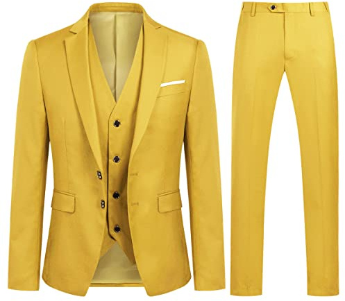 YOUTHUP Men Slim Fit 3 Piece Suit 2 Button Tuxedo Blazer Waistcoat Trousers