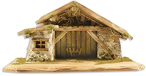 Riffelmacher 78450 - Krippen-Stall Bayrischzell, Größe 63 x 35 cm, aus Holz, Weihnachts-Krippe, Stall, Dekoration, Weihnachten, Advent