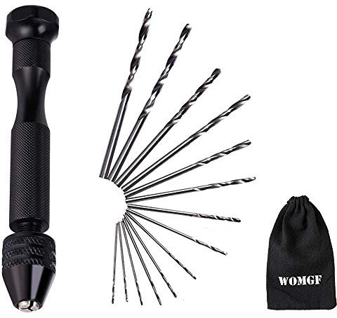 WOMGF Mini Perceuse à Main de Precision Mini Perceuse à Main Modelisme Aluminum Mandrin Sans Clé 14 Foret Fraise Twist 0.5-3.0mm Pour Bricolage Forage Avec Sac