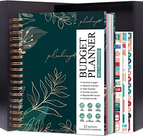 PLANBERRY Large Budget Planner & Monthly Bill Organizer with Pockets – Budgeting Book, Finance & Expense Tracker, 8.3x9.4″ (Green Pastures)