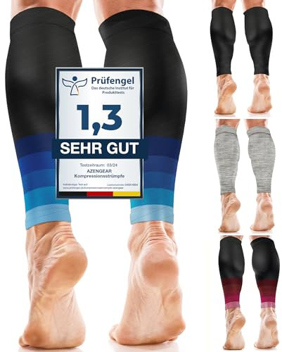 aZengear Wadenbandage Muskelfaserriss für Herren, Damen, Fußlose Waden Kompressionsstrümpfe zur Abhilfe bei Schienbeinkantensyndrom und Krämpfen, Sport (Schwarz mit Marineblau, L/XL)