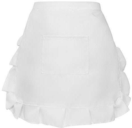 Cabilock White Apron Apron, Floral Short Waist Kitchen Apron Clothes Lace Half Waist Bib Maid Costume with Pocket Party Favors for Restaurant Hotel