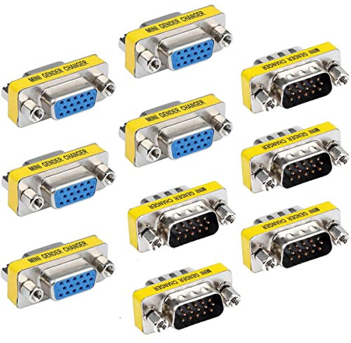 Greluma 10 Stück 15 Pin VGA SVGA Koppler HD15 Stecker auf Stecker/Weiblich auf Buchse Mini Gender Changer Vga Kabelstecker Adapter Koppler