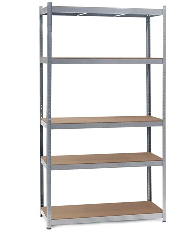 WilTec Estantería para Cargas Pesadas zincada 100x60x200cm Sistema de Encaje 5 baldas 200kg/nivel