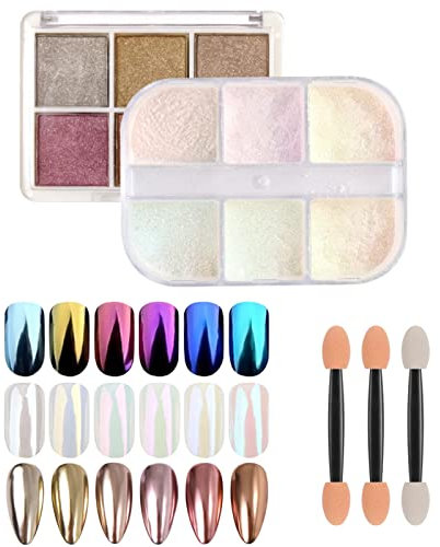 2 Pcs Chrome Nail Powder, 12 Colors Shiny Nail Chrome Glitter Powder Set for Nail Art Design Decoration