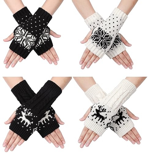 TAGVO 4 Paia Guanti donna Senza Dita Invernali Termici, Manicotti Caldo a Maglia Guanti Mezze Dita in Maglia Elastici per Adulti e Bambini, Può Essere Utilizzato per il Condimento Delle Vacanze