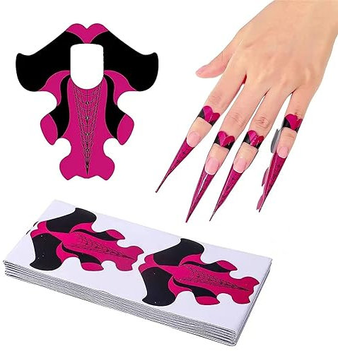 KALUROIL 200 PCS Nagel Schablonen - Nagelschablonen Selbstklebend & Markiert | Nagelverlängerung Zubehör für Gelnägel & Künstliche Fingernägel(Schwarz und Rot)