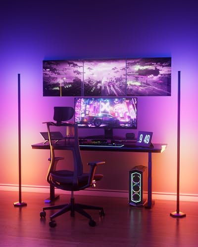 WISIMMALL 2 Stück RGBIC LED Stehlampe Wohnzimmer Dimmbar, 170cm Standleuchte mit Fernbedienung＆APP, Ecklampe mit 16 Millionen Farben und 300 Szenenmodi für Spielzimmer, Schlafzimmer - mit Musik-Sync