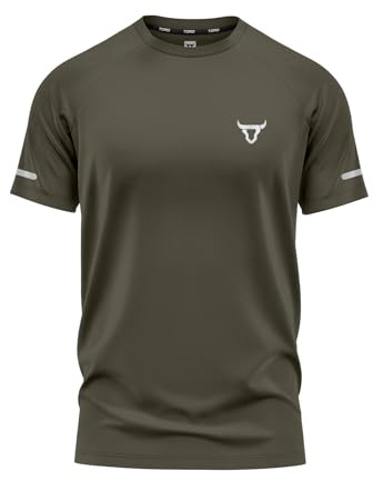 TORO ACTIVA Camisetas de Manga Corta para Hombre Entrenamiento Atlético Ajuste Que Absorbe la Humedad Secado rápido Logotipo Reflectante Camisetas Deportivas Tops Verde Oliva