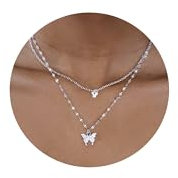 XOEMEL Schmetterlinge Layering Kette Silber 926 mit Anhänger - Hypoallergene Silberkette Damen Schmuck Geschenke für Frauen