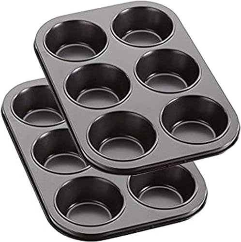 SKYTE® 2 Pack Deep Sturdy Muffin Fairy Cake 6 Cup Non Stick Baking Tray Tin for Yorkshire Pudding Pies, Cupcakes, Muffin and Brownies, Carbon Steel Mould