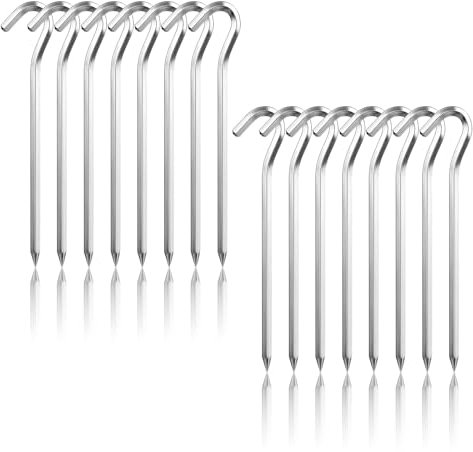 LDERFIV 16 Stück Zeltheringe 18cm Aluminium Silber Haken Oberteil für Zeltanker, Markisen, Gärten, Schuppen, Planen, Gartennetze, Pavillonanker, Halloween-Zäune, Weihnachtsdekorationen