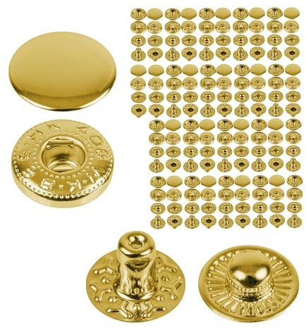 Boutons-pression sans couture, Ø 15 mm, 20 paires, en or, kit sans outil, clips en tissu pour DIY, bouton-pression avec fermeture à ressort à anneau, réparation de boutons en métal