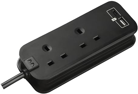 Masterplug Travel Kit | 2 Socket USB Extension Lead with 0.45m Cable | 13 amps | 20W Fast Charge USB A and C ports | Ideal for Airport, Home, Hotels, Cruises | Black