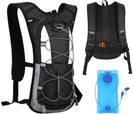 Hydration Backpack Waterproof Breathable Outdoor Sports Backpack with 2L Hydration Bladder for Cycling Camping Fitness Climbing Hiking Hydration Bag 380g for Men and Women Black
