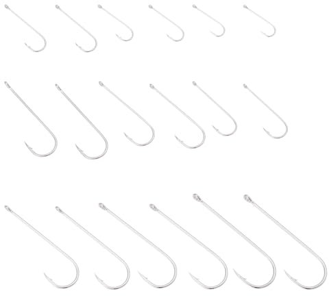 EMSea 90 Stück Angelhaken für das Meer Nr. 1–3/0 aus Hartstahl mit Langem Schaft für Hecht Kabeljau Barsch Pollock Meeraal Tope Angelhaken für das Meer mit Kreis Silber