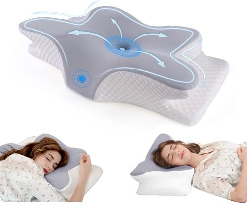 JeeLeeko Almohada Cervicales y Cuello, Almohada Cervical, Almohada Ortopédica Ergonómica para Dormir, Almohada Espuma de Memoria para Dormir de Lado, Espalda y Estómago