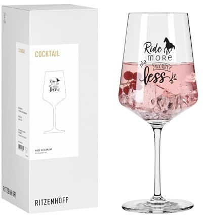 RITZENHOFF 8084003 Cocktail-Glas 500 ml, Serie Reitgold - mit Spruch Ride more, worry less, Pferd schwarz - Made in Germany