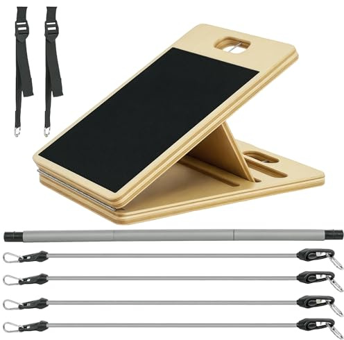 SPORTNOW Kit de Barra de Pilates Kit de Pilates con 6 Bandas Elásticas Tabla Inclinada Ajustable para Entrenamiento de Cuerpo Completo en Casa Gris