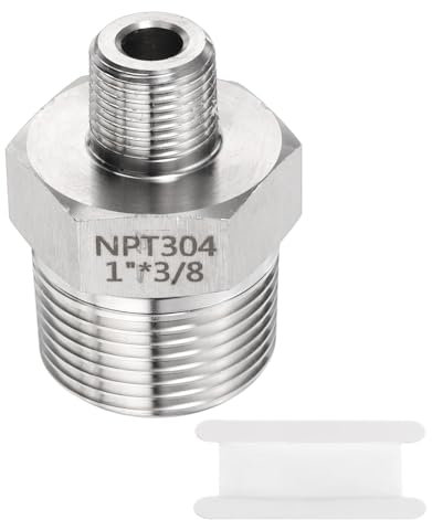 sourcing map Pezón hexagonal de acero inoxidable 304 de 3/8 pulgadas NPT macho x 1 pulgada NPT macho de rosca recta adaptador de conector para manguera de agua, aceite y gas