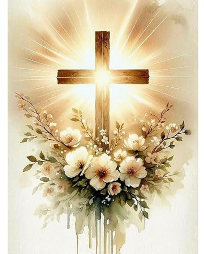 Diamantmålning Jesus kors 5D, gör-det-själv-set med blommotiv och ljusstrålar, kristen väggdekoration för vuxna, nybörjare, presentidé för religiös dekoration i vardagsrummet, diamantmålning, 30 x 40