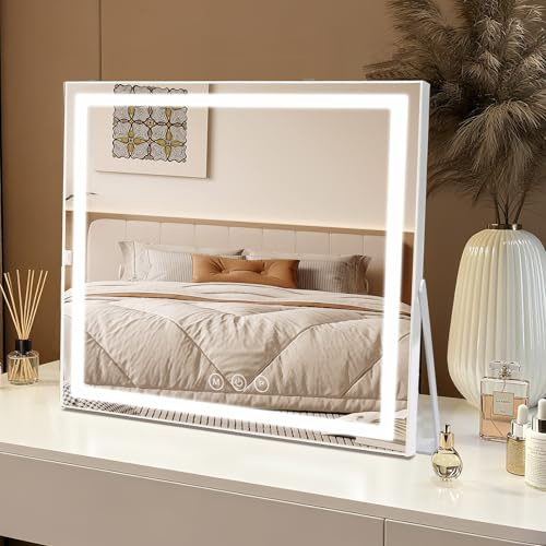 INMTFEI Lysande Hollywood-sminkspegel, lysande 3 lägen, touch-kontroll, justerbar ljusstyrka, USB-port, 5X förstoringsspegel, vägg-/bordsinstallation, sminkbord, 50 x 40 cm