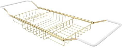 CONGARTENO Mensola per Vasca da Bagno Acciaio Inossidabile Portaoggetti Antiscivolo Estensibile per Doccia Supporto Multifunzionale per Libri Vino e Smartphone Organizer Bagno Dorato