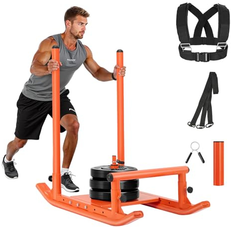 VEVOR Slitta con Pesi 1030 x 660 x 1040 mm per Dischi 25 e 51 mm Slitte per Allenamento di Forza e Forza per Esercizi Atletici, Attrezzatura per Allenamento Fitness con Maniglia, Arancione
