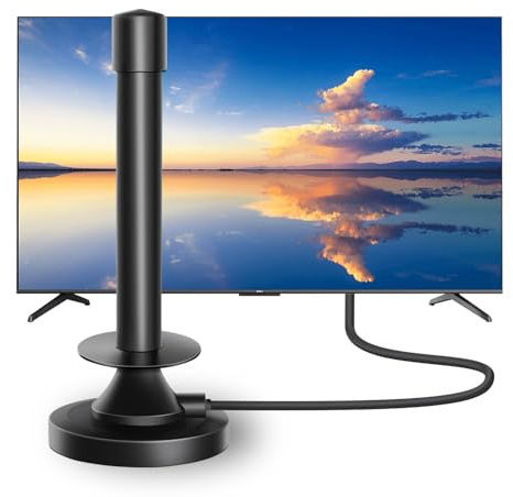 Indoor TV Aerial with Magnetic Base Range 360° Reception Freeview Compatible with Digital HDTV Strong Signal Booster Antenna with 2m Coax Cable VHF UHF DVB-T2 4k HD Channels Smart TVs Aerials