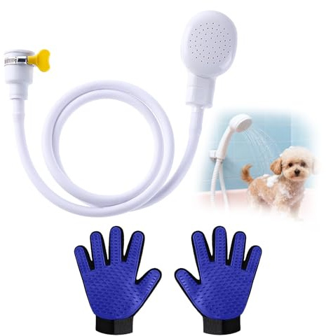 Accesorio de ducha de un solo grifo, manguera de ducha de goma de 1,3 m, adaptador de manguera de ducha con guantes de fregar, accesorio de ducha portátil de mano para lavado de mascotas (blanco)