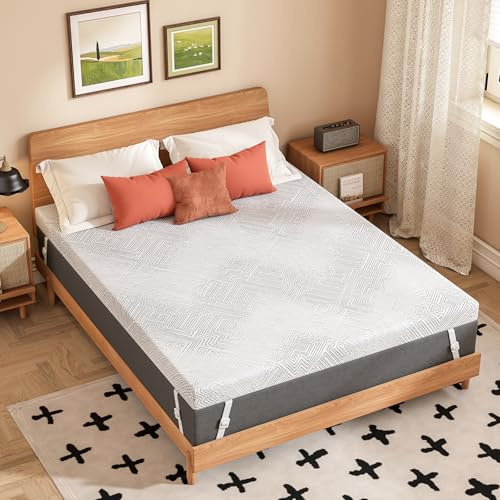 Gel Memory Foam Mattress Topper, Pain Relief, Double Size 135x190x8cm,White | Cool Sleep, Back Pain Relief, Dual Firmness, Breathable Washable Cover, Adjustable Straps & Anti-Slip Dots, 100-Night Trial