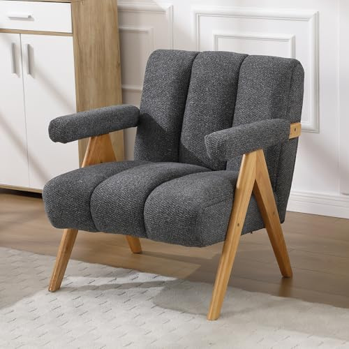 chairus Poltrona da Salotto in Tessuto Poltroncina Relax con Braccioli Sedia Imbottita con Struttura in Legno Poltrona da Lettura per Soggiorno/Camera da Letto/Studio, Grigio