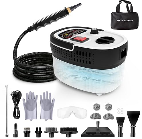 Steam Cleaner for Home & Car Detailing, 2500W High Pressure Portable Steamer with 6-Level Adjustable Steam, 15s Heat-Up, 9.8ft Long Hose, ANSI Z87.1 Goggles, 17-Pcs Kit for Tile, Grout, Hardwood