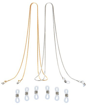 Eyeglasses Chain Spectacles Sunglass Holder Glasses Cords Strap Eyewear Retainer 79 cm Silver and Gold with 6 Piece Silicone Anti-slip Rings