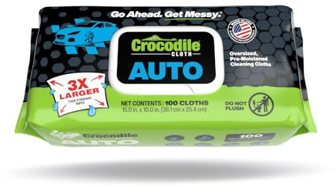 Crocodile Cloth Auto Cleaning Wipes – 100 XL (15 x 10) Disposable Wipes for Car Engine Degreasing, Body Detailing & Tire Cleaning – Cuts Grease, Oil, Adhesives on Hands, Tools, Parts & More