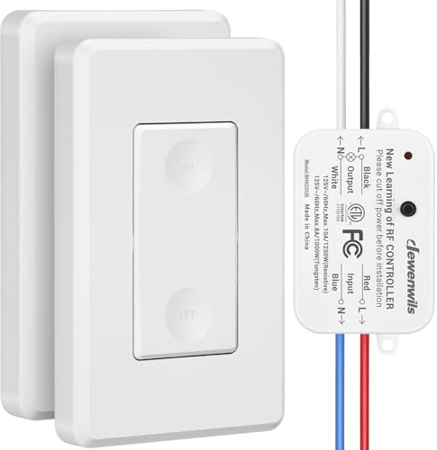 DEWENWILS 3 Way Wireless Light Switch and Receiver Kit, Remote Control for Ceiling Lights, Fans, Lamps, No in-Wall Wiring, No WiFi Needed, Wireless Panel Switch,100Ft RF Range