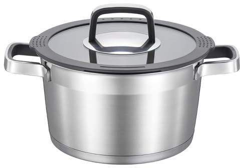 MARSKITOP 5 Quart Stock Pot with Lid, 18/8 Stainless Steel Pasta Pot with Strainer Lid, Heavy Duty Soup Pot with Anti-Hot Handle, Suitable for All Stovetops, Dishwasher Safe