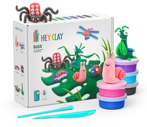 HEY CLAY - Kit con 15 barattoli di argilla autoindurente per bambini - Set di sculture interattive per bambini da 3 a 8 anni (Insetti)