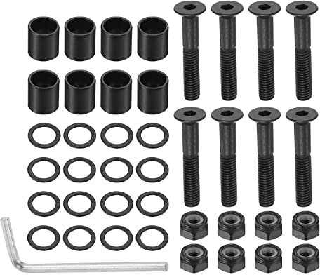 PATIKIL 1.18 Skateboard Hardware Schrauben Bolzen Kit 8Stk Skate Werkzeuge Montage Teile mit Abstandshalter Unterlegscheiben Muttern Schraubenzieher für Skateboard Rad Zubehör Schwarz