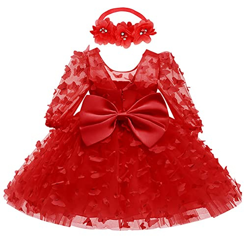 Bambino Ragazza Piccolo Abiti Tutu Fiore Matrimonio Compleanno Torta Smash San Valentino Natale Battesimo Abito da Festa, rosso, 6 mesi