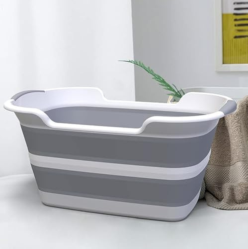 CYANOE Collapsible Pet Bathtub with Water Drain Plug, Foldable Bathtub for Puppy Small Dogs Cats, Portable & Space Saving Design, BPA Free, Grey