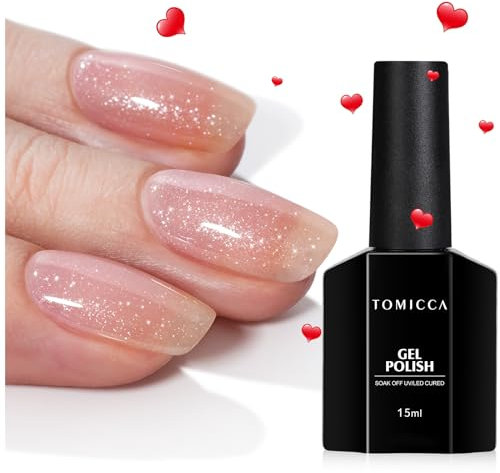 TOMICCA Glitter Gel Nail Polish Nude Pink Shimmery Neutral Jelly Color Gel Polish Sparkle Pink Nail Gel Soak off UV LED Cured for Home Salon DIY Nail Art-GB111