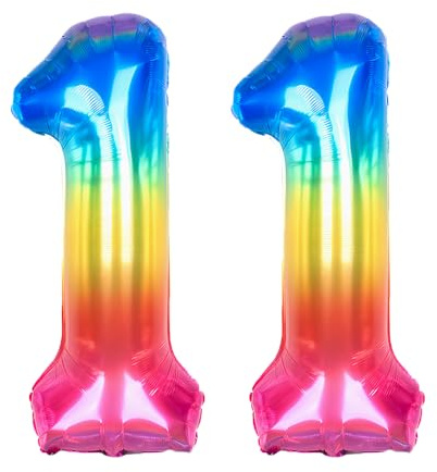 Ponmoo 40 inches Foil Balloons Numbers 11 Neon Rainbow (101cm), Inflatable Helium or Air, Giant Balloon Number 0-9, 10-29, 30-100, Grand Balloons for Anniversary Wedding Birthday Party Decoration