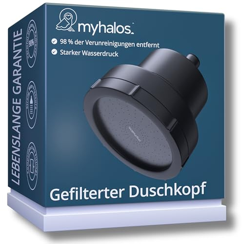 MyHalos® Filtered Shower Head for Hard Water Filter - High Pressure, Removes Chlorine - Shower Head Filter for Hard Water Softener Showerhead, Easy Install, For Hair & Skin, Filtering (Black)