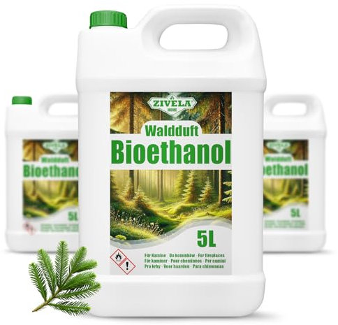 Bioetanolo 96,6% 15 l, profumo di alcool biologico, 96,6% 3 x 5 l, bioetanolo per camino, caminetto, camino a bioetanolo, profumo forestale, combustione pulita, senza fumo, fiamma vivida e stabile