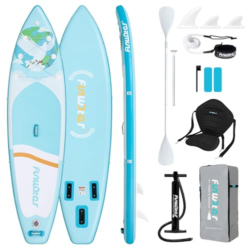 FunWater 10' &11' Stand Up Paddle Board Sup Board, Aufblasbares Stand Up Paddle Board für Erwachsene, Alle Fähigkeiten mit Aller Zubehör (10'6 Friedenstaube-HELLBLAU)