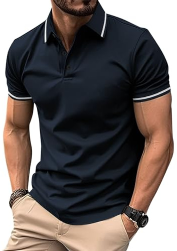 EDITCOZY Polo Homme Manches Courtes Golf Pull Casual Coton Jersey Top Classique La Marine M